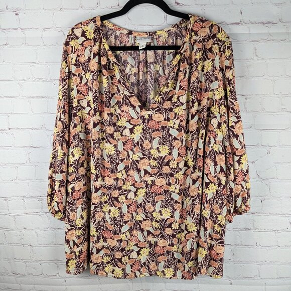 Ava & Viv Tops - Ava & Viv Long Sleeve Floral Peasant Blouse 2X